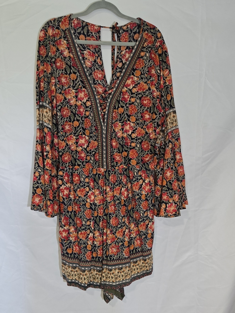 Floral V-Neck Boho Skort Dress in Black and Orange